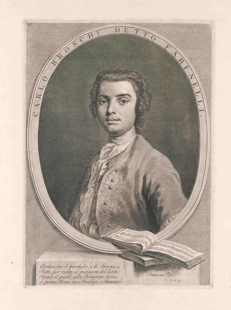 Carlo Broschi gen. Farinelli   Kupferstich von Joseph Wagner nach einem Gemälde von Giacomo Amigoni (1735)  (Stiftung Händel-Haus, Halle)